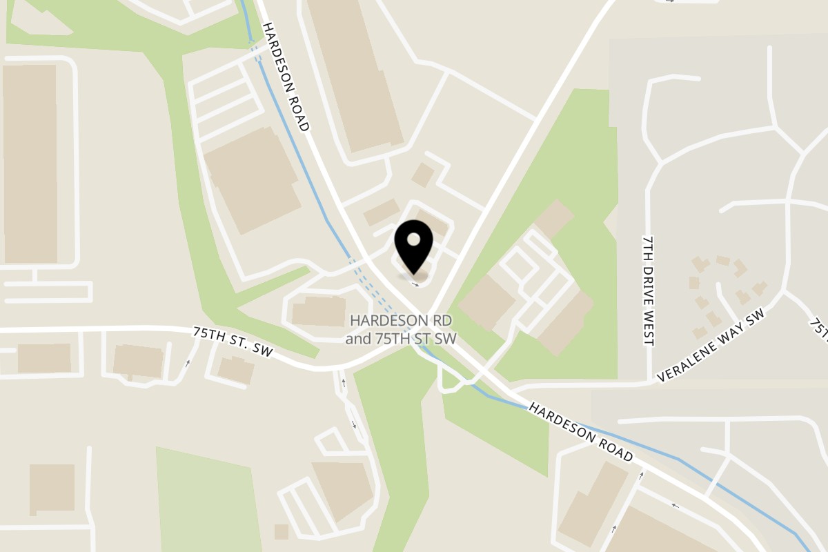 Map showing the location of Ubuntu Bar & Grill on 7425 Hardeson Rd unit b in Everett